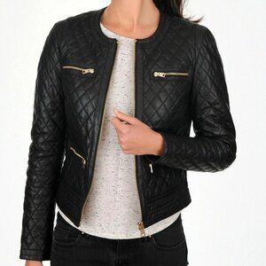 Ann Taylor XS Quilted Stich Leather Jacket